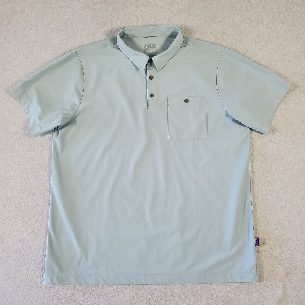 Patagonia Transit Traveler Polo Shirt Mens XL Blue Gray Short Sleeve Technical